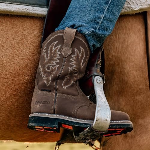 HISEA NINGO Steel Toe Work Boots for Men Square Toe Cowboy Boots Soft Toe
