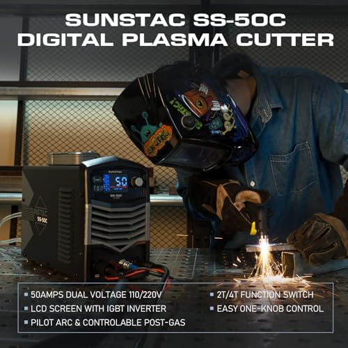 Sunstac 50A Plasma Cutter with Non-HF Pilot Arc, 110V/220V