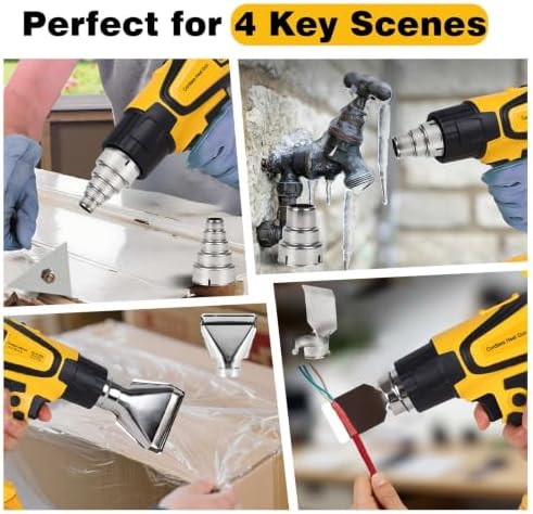 Cordless Heat Gun Compatible with Dewalt 20V Battery,Adjustable Temp 120℉–1110℉,LED Light,Portable Hot Air Gun LCD Digital Display & 4 Nozzles For Shrink Tubing (Tool Only, Not Made by Dewalt)