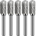 Carbide Burr Set 1/4" Shank SC-5 Die Grinder Bits Tungsten Double Cut Burr Bits (1/2" Cutter Dia X 1" Cutter Length) for Die Grinder Kits Metal Grinding Drilling Polishing (5pcs)