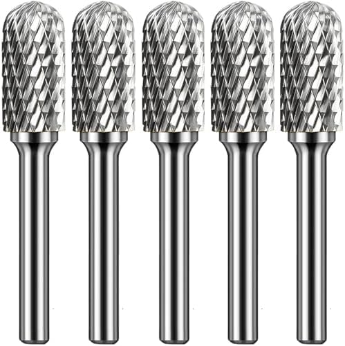 Carbide Burr Set 1/4" Shank SC-5 Die Grinder Bits Tungsten Double Cut Burr Bits (1/2" Cutter Dia X 1" Cutter Length) for Die Grinder Kits Metal Grinding Drilling Polishing (5pcs)