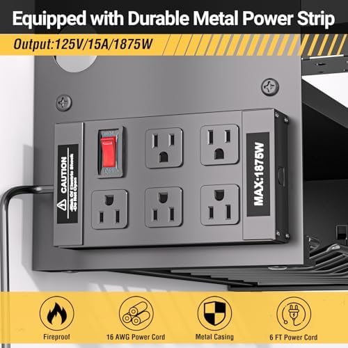 YYR Power Tool Organizer Wall Mount with Charging Station, Cordless Tools Hanger and Battery Storage Rack for Garage Organization, Heavy Duty Drill Holder Shelf Build in Metal Power Strip - Black