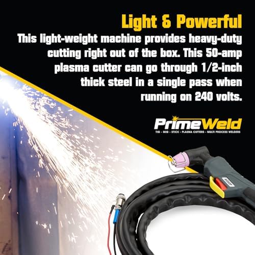 PrimeWeld 50A Air Inverter Plasma Cutter with Non-Touch Pilot Arc, Automatic Dual-Voltage (110V/220V) and Dual-Frequency (50Hz/60Hz) Portable Plasma Cutter, 1/2" Clean Cut, CUT50DP