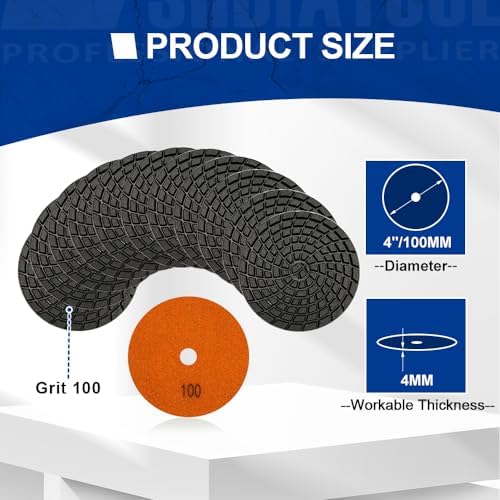 SHDIATOOL 4-Inch Diamond Polishing Pads 12PCS for Concrete 100 Grit