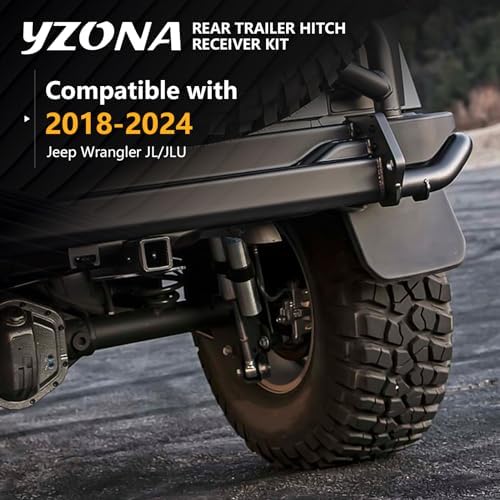 YZONA Tow Hitch 2 Inch, for Jeep Wrangler Tow Hitch Trailer Kit Compatible for 2018 2019 2020 2021 2022 2023 2024 2025 2026 JL JLU Hitch Receiver with Cover, 2 Inch Rear Bumper Towing Combo, 2/4 Doors