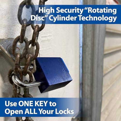 PACLOCK's 2-Series Padlock, High Security Rotating Disc, 5/16" Diameter Hard. Stainless Steel Shackle, 1-3/16" Tall, Exclusive Key Number, U-Pick! Keyed Alike w/ 1 Key, Blue