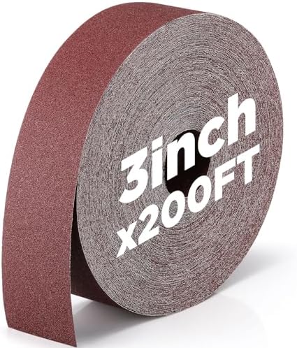 80 Grit Abrasive Sandpaper Roll 3''x 200 ft Drum Sander Sand Paper Roll Emery Cloth Rolls for Drum Sander Continuous Paper Wood Automotive Polishing
