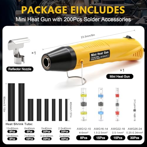200PCS Solder Seal Wire Connectors Kit with Mini Heat Gun, Portable Heat Gun for Shrink Tubing, Waterproof Heat Shrink Wire Repair Kit with Solder Stick for Marine Automotive Boat Truck, AWG 26-10