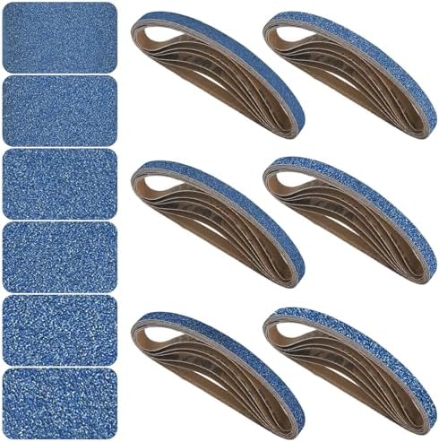 3/8x13 Inch Sanding Belts 36 Pcs 6 Grits Sizes (6 Each of 60/80/100/120/180/240 Grits) Heavy Duty Belt Sander Zirconia Belt Sander Paper for Wood, Metal, Stainless Steel, Cars, and Furniture