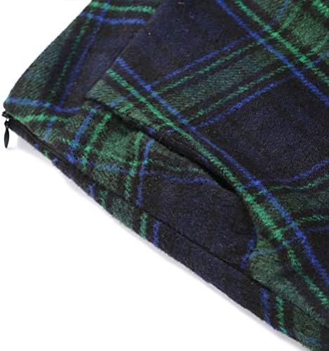 IDEALSANXUN Womens Plaid Wool Skirts Elastic Waist A-Line Pleated Tartan Long Skirts