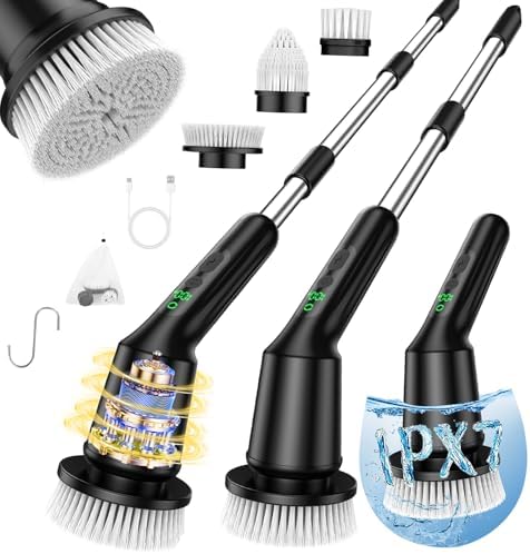 Electric Spin Scrubber for Bathroom, Shower Scrubber with Long Handle