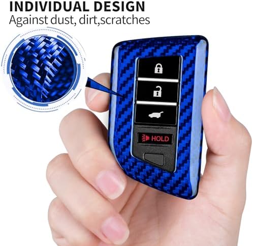 T-carbon Key Fob Cover Compatible With Acura MDX 2025 4 Buttons Accessories,Glass Fiber Key Fob Case With Keychain Fits Acura RDX RLX NSX ILX TLX TLX-L CDX 2022 2023 2024 Smart Remote Keyless Blue