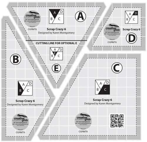 Creative Grids Scrap Crazy 6 Template Set Quilt Ruler – CGRMT6 – Made in USA, 6in x 9in, Non-Slip Grip Acrylic Quilting, Sewing, Crafting, Patchwork Ruler & Template