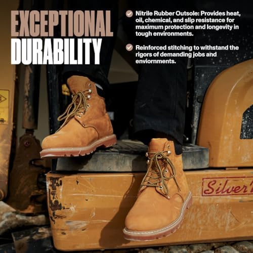 Work Boots for Men Soft Toe – 6inch Leather Boots for Construction Rubber Sole Working botas de trabajo para hombre, “Tank” Workboots