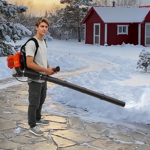 65CC Gas Backpack Leaf Blower, 2-Cycle 424CFM Gas Powered Engine, Commercial-Grade Gas Blower with Air-Cooled Backpack Blower for Landscaping, Snow Removal
