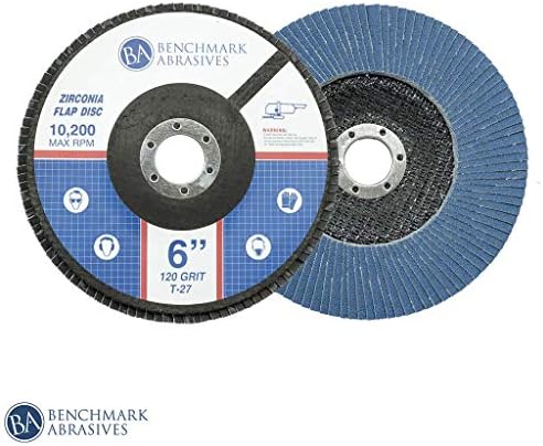 Benchmark Abrasives 6" x 7/8" Premium High Density Jumbo Zirconia Type 27 Flap Discs for Angle Grinder, 6 Inch Sanding Discs, Finishing, Deburring, Rust Removal - (10 Pack) 120 Grit
