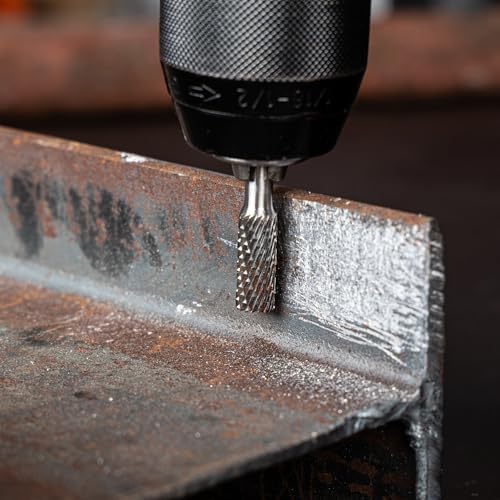 HAUTMEC Tungsten Carbide Rotary Burr Bit YG6, 1/4" Shank Double Cut Die Grinder Bit, Low Vibration Precision Rotary File for Metal Grinding, Engraving & Deburring (8MM Cylindrical), HT0197