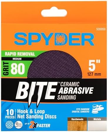 Spyder 10-Pack 80 Grit Sanding Discs, Ceramic Net, 5-Inch Hook and Loop, for Random Orbital Sander (500059)