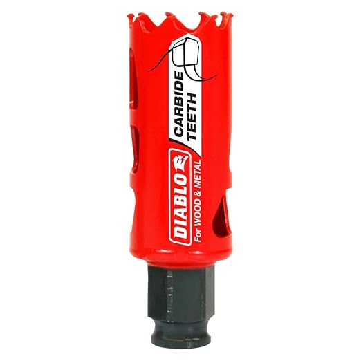 Diablo Carbide Teeth Hole Saw for Wood and Metal - Ideal for Cutting Wood, Plastic, Aluminum, Metal, Cast Iron, Stainless Steel - 1-1/8" Diameter, 2-3/8" Length - DHS1125CT