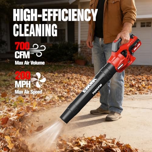 EWORK 700 CFM Cordless Electric Leaf Blower with Battery and Fast Charger