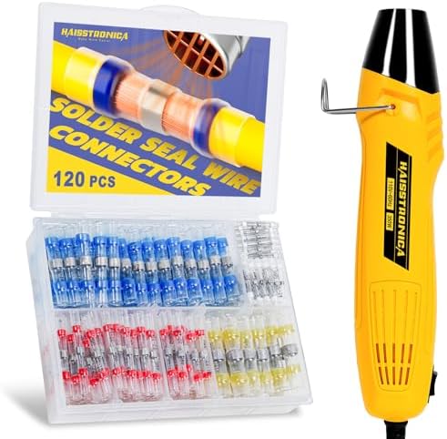 haisstronica 120PCS Solder Seal Connector Kit, 350W Heat Gun, AWG 26-10