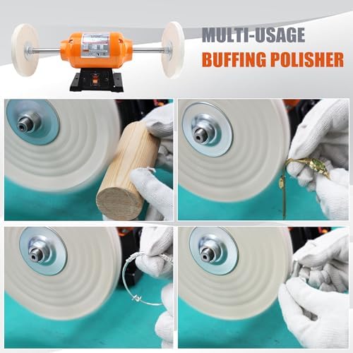 TOOLSPACE 8" Bench Buffer Polisher, 3/4 HP 3450 RPM, Dual Cloth Wheels for Knife Sharpening, Jewelry Polishing, Metal & Wood Finishing