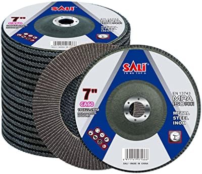 Sali 10 Pack Flap Disc 60 Grit 7" x 7/8-Inch Sanding Disc Bevel Type #29 Premium and Industrial Grade Angle Grinder Grinding Wheel High Performance Edge Grinding