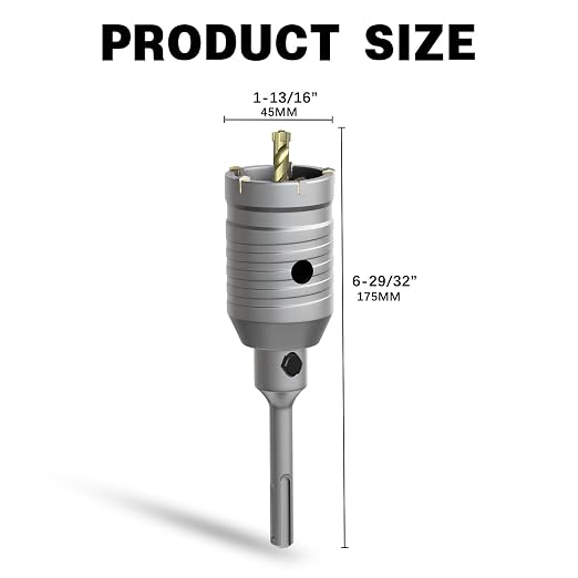1-13/16" Concrete Hole Saw,45mm Masonry Hole Saw, with 110mm SDS Plus Shank Connecting Rod for Concrete Brick Cement Stone Wall Drilling Home Improvement