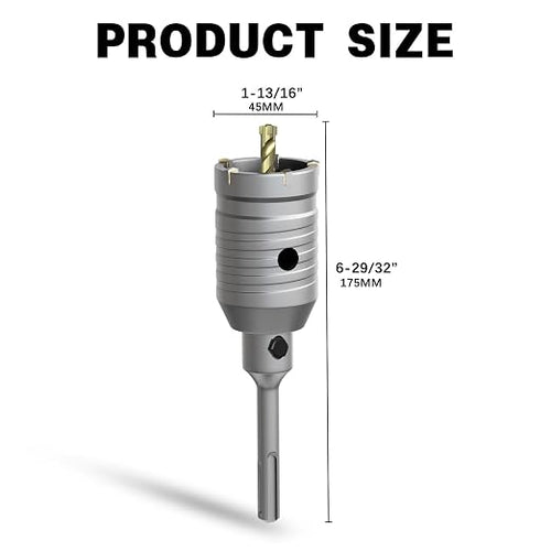1-13/16" Concrete Hole Saw,45mm Masonry Hole Saw, with 110mm SDS Plus Shank Connecting Rod for Concrete Brick Cement Stone Wall Drilling Home Improvement