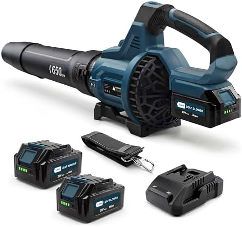 LOSART Leaf Blower Cordless, 650CFM & 3 Speed Levels, Electric Cordless Leaf Blower with 2x5.0Ah Battery Powered, Blowers for Lawn Care, Yard, Blowing Leaves, Dust, Snow(Blue)