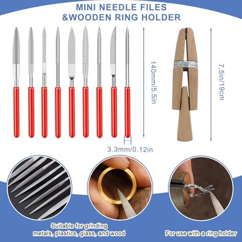 Jewelers Tools Set 27Pcs Ring Making Kit Includes Jewelers Saw with 144 Saw Blades, Bench Pin Clamp, Wooden Ring Clamp, Rings Sizer Measuring Tool, Rubber Hammer, Diamond Needle Files, Jewelry Pliers