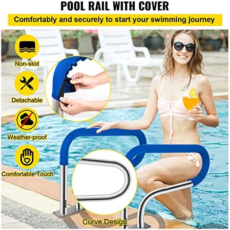 VEVOR Pool Handrail, 32 x 22.5 Swimming Pool Stair Rail, 304 Stainless Steel Stair Pool Hand Rail Rated 375lbs Load Capacity, Pool Rail with Quick Mount Base Plate, and Complete Mounting Accessories