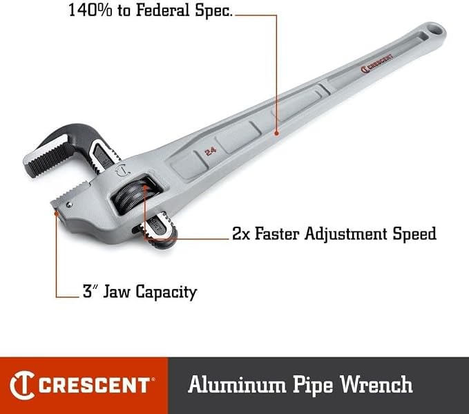 Crescent Aluminum Offset Handle Pipe Wrench - Heavy Duty Plumbing Tool for Tight Areas - Adjustable Home Repair Hand Tool - 24" - CAPW24F | Heavy-Duty Plumbing Tool for Tight Areas, Adjustable Home Repair Hand Tool