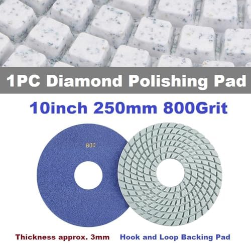 Diamond Polishing Pad, 10 inch 250 mm 800 Grit Sanding Discs for Grinder & Polisher, Hook and Loop Backing Pad for Grinding Buffing Granite Marble Concrete Stone (1 Piece)