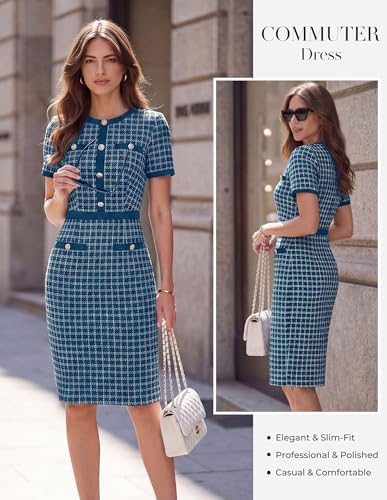 GRACE KARIN Women Work Business Short Sleeve Bodycon Tweed Dress