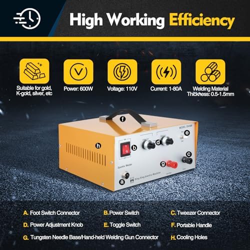 Jewelry Spot Welder Kit, 80A Portable Permanent Jewelry Welder Machine with Pedal Switch, Electric Pulse Welder Permanent Jewelry for Rapid Welding of Gold, K-Gold, Silver