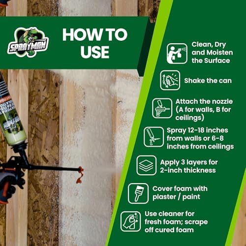 Sprayman Spraycoat Fire Rated Spray Foam Insulation Kit 20 Sq Ft (1x27.1oz) High R-Value (11.32 / 2in) Heat & Noise Reduction, Closed Cell Foam for Wall & Attic - Gun, Cleaner & Safety Gear, 1 Pack