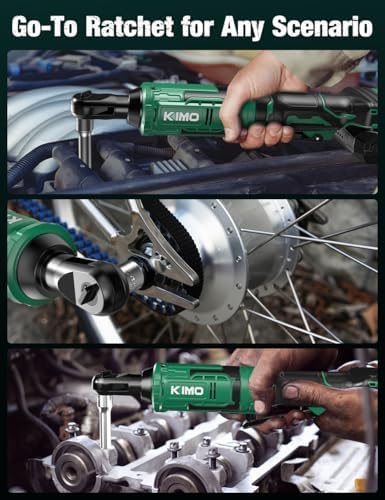 KIMO Extended Cordless Ratchet Wrench 1/2", 400RPM 40Ft-Lbs 4-Inch Long Neck Electric Ratchet Wrench Set w/Variable Speed, 7 Sockets & 1/4" Adapter, 12V Power Ratchet Wrenches with 2x2.0 Ah Batteries