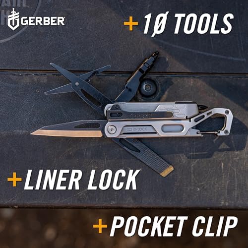 Gerber Gear Stakeout Drive - 10-in-1 Butterfly-Opening Multitool with Needlenose Pliers, Oversized Flip Bit Driver, Plain Edge Blade, Chisel, Bottle Opener, Pocket Clip & Carabiner Carry - Black