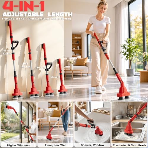 NATBEESY 2 in 1 Electric Spin Scrubber Compatible with Milwaukee 18V Battery (Tool Only), Dual Head Power Scrubber, 680/1200 RPM, 45° Adjustable Head, Extendable Handle for Tile, Tub, Floor & Bathroom