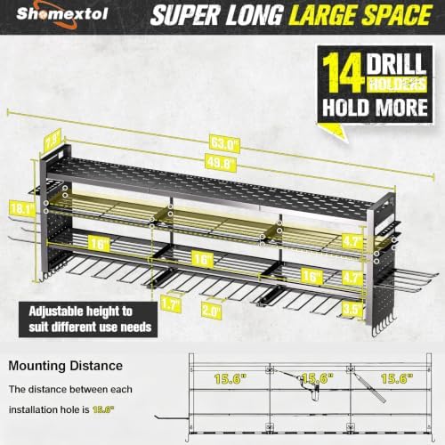 49.8" Power Tool Organizer Wall Mount,Holds 14 Cordless Drills