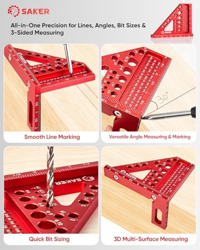 Saker 3D Multi-Angle Measuring Square Tool, Aluminum Alloy Carpenter Square