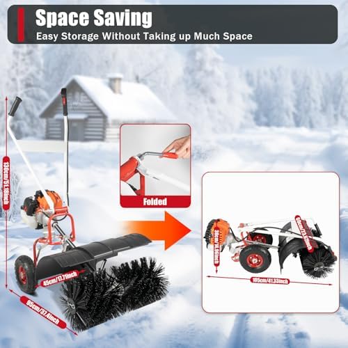 52cc Self-Propelled Snow Blower｜2-Stroke Gas Broom for Blizzard Cleanup｜20" Clearing Width｜8500-10500 RPM Brush Head｜Heavy-Duty for Driveways & Farms｜Adjustable Handlebars