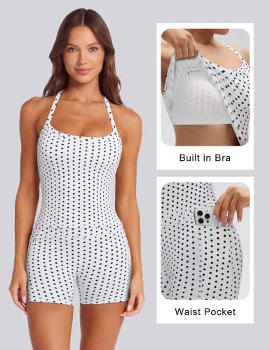 SUUKSESS Women 2 Piece Workout Sets High Waisted Biker Shorts with Pockets Built in bra Racerback Tank Tops