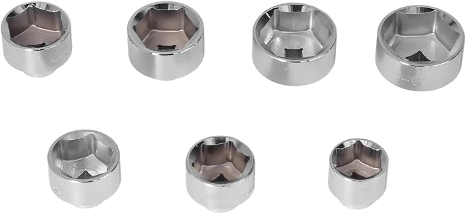 Brilluxa Oil Filter Wrench, 7pcs Cap Socket Set 3 8in Drive 24-38mm Oil Filter Removal Tool Compatible with Engine Service