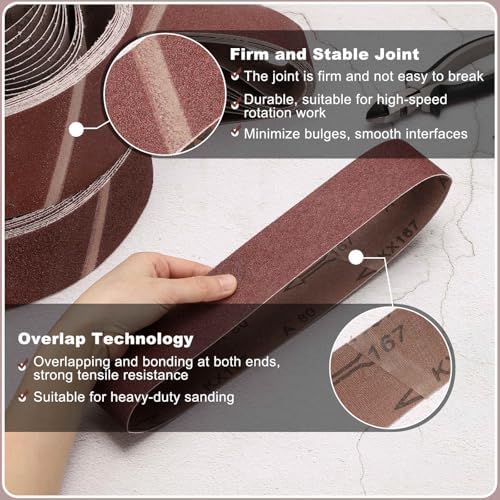 HARFINGTON 6 x 80 Inch Sanding Belts, 2 Pcs 60 Grits Aluminum Oxide Abrasive Belt Sander File Belt for Woodworking, Metal Polishing, Knife Sharpener