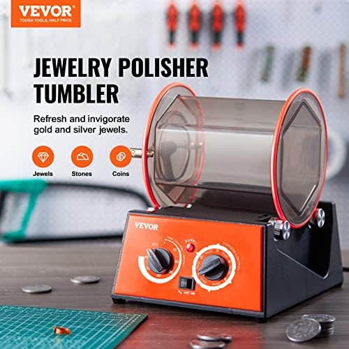 VEVOR Jewelry Polisher Tumbler, 6.6lbs/3kg Capacity Mini Rotary Tumbler Machine with 0-60 Minutes Timer, 5 Speeds Jewelry Rotary Finisher for Surface Polishing Grinding Buffing Gemstones Jewels Coins