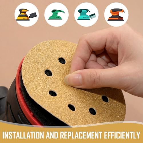 500 Pcs 5 Inch 8 Hole Sanding Discs, 60/80/120/220/320, Yellow