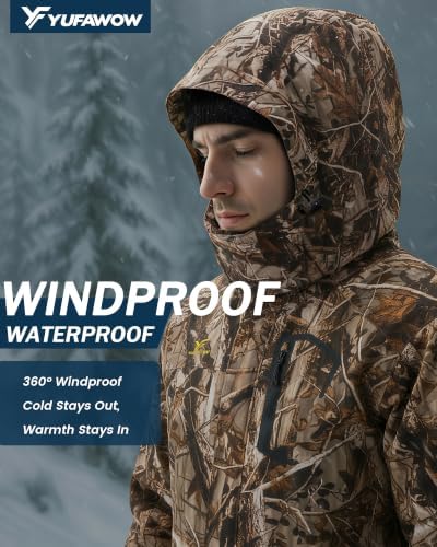 Yufawow Men Winter Jacket Skiing Jacket Insulated Fleece Lined Waterproof Windbreaker for Snowboard Hiking Camping ATV Outdoor Work