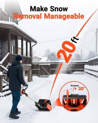 VOLTASK 24V Cordless Snow Shovel, 12.8-Inch Cordless Snow Blower, 4-Ah Battery Snow Blower with Directional Plate & Adjustable Front Handle (Battery & Quick Charger Included)